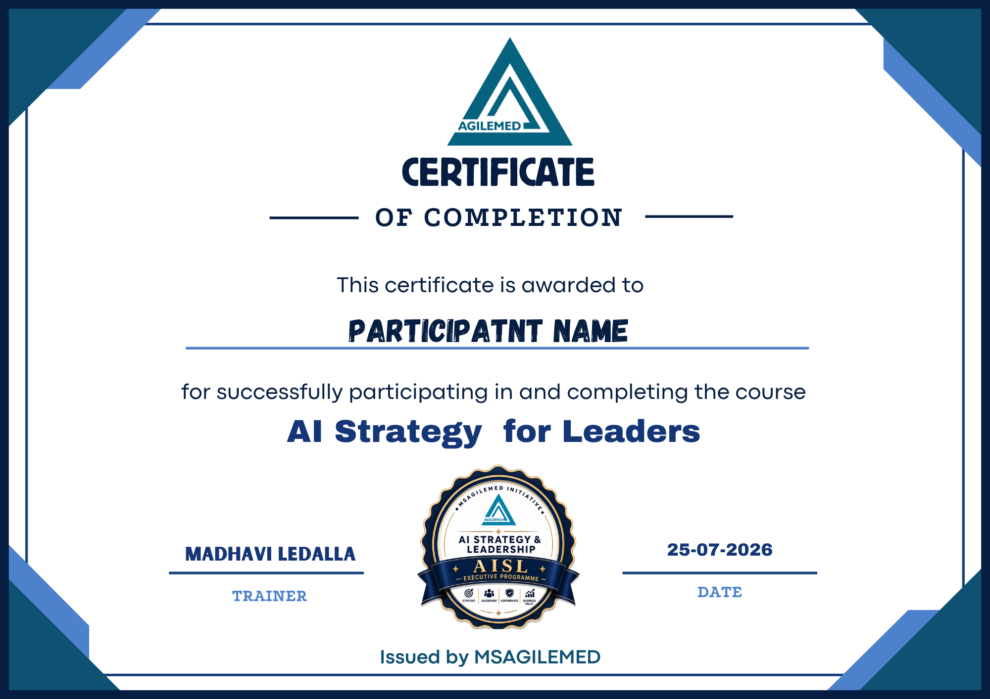 Certificate of Completion — AI Strategy for Leaders (AISL)